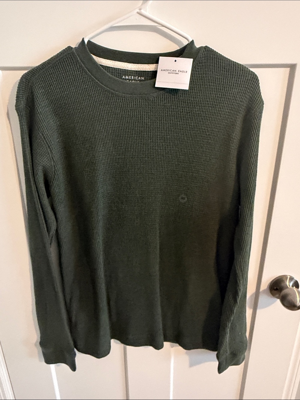 American Eagle Outfitters Dark Heather Green Crewneck waffle knit longsleeve NWT